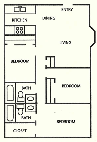 a floor plan of a house with bedrooms and baths and a closet